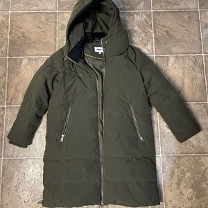DKNY Olive Green Hooded Puffer Coat